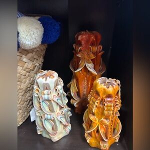 Handcrafted Vintage Multicolor Decorative Candles set of three c1970